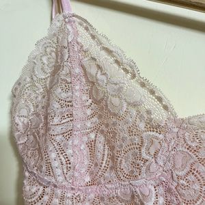 Pink Lace With Scalping Fitted Bra