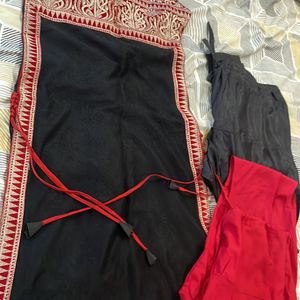 Velvet Ethnic Wear Red And Black+ Combo Of 2 Pants