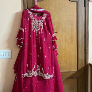 Handwork Hot Pink Three Piece Lehenga Set