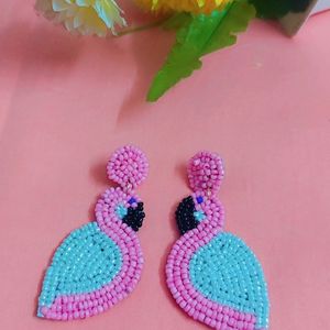 Stylish Pink N White Bird Earings