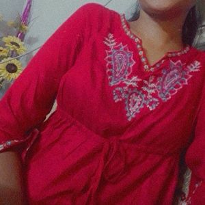 Red, short frock Kurti