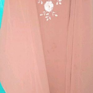 Silk Blend Chiffon Burkha, Peach Long Length 5ft