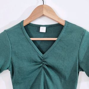 SSS Green Plain Casual Crop Top (Women)