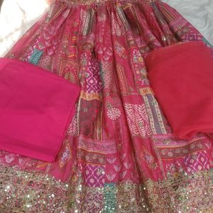 Ethnic Padded Gown With Organza Dupatta