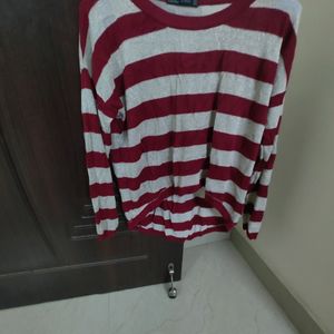 Red And White Striped Casual Top