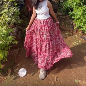 White Top+ Multi Colour Skirt + Rainbow Chain