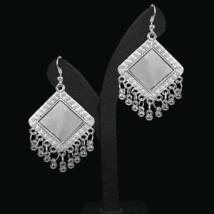 Trending  Square Glass Oxidized Alloy Silver Stud