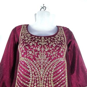 Maroon And Beige Kurta Set (Women's)