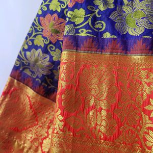 Blue Pattu Saree With Red Border