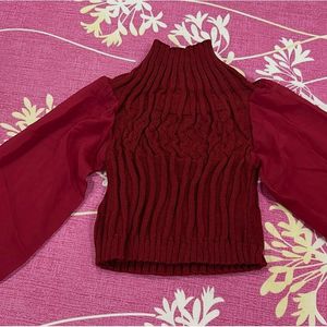 Red Wool Embroidered Top - Balloon Hands Design