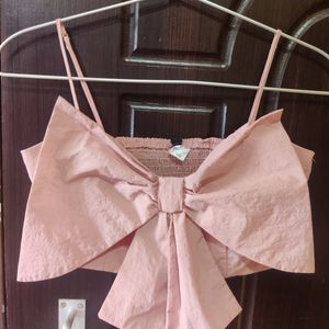 H&M Dusky Pink Bow Crop Top