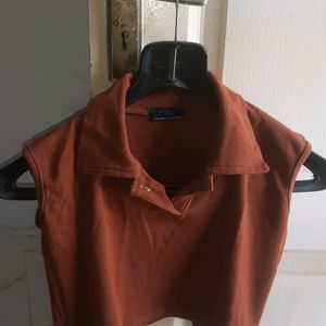 Brown Colar Crop Top