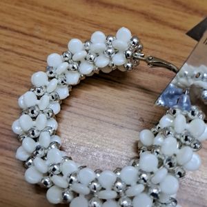 White With Silver Beaded Earings