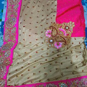 Heavy Work Pink Shimmery Saree...🔥