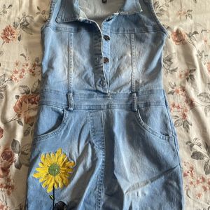 Denim Knee Length Dress For Girls In Good Conditio