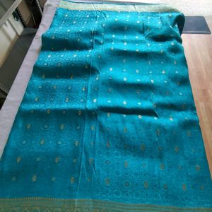 Cyan And Gold Saree (Women's)