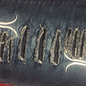 Cool Denim Jeans With Damage Design Of Flowers