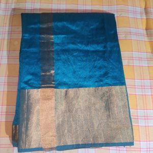 Festive Silk Sari Cyan Colour