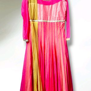 Festive Gorgeous Pink Flared Gown - M Size