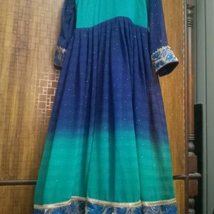 Blue Flared Long Gown Two Shaded Colour