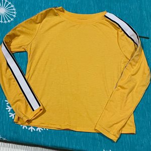 Round Neck Full Sleeves T-shirt Yellow Colour