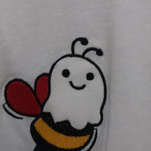 Boo Bees Print White T-shirt With Long Sleeves For Women