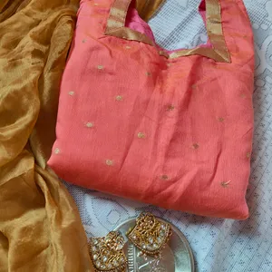 Tailored Peach Banarasi Kurta With Dupatta(Women)