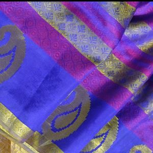 Awsome Blue And Purple Silk Saree