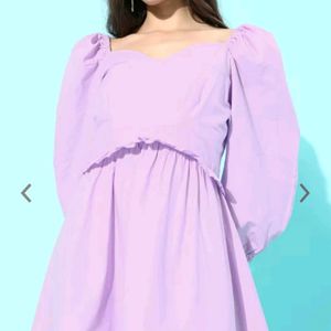 Lavender Puff Sleeves Dress