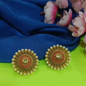 Ethnic Round Pearl Studs