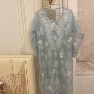 Sea Blue See Through Chikankari Kutti Top