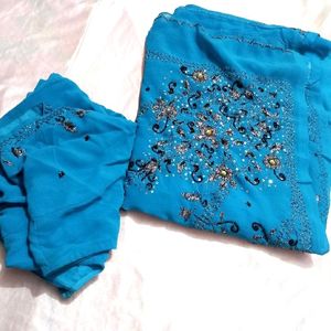 Blue Designer Plain Saree (Women)