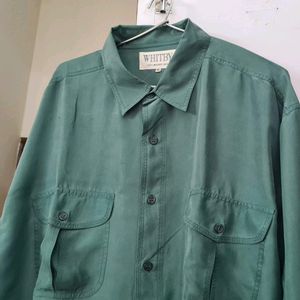 Whitby Washed Silk Shirt: Classy Green colour