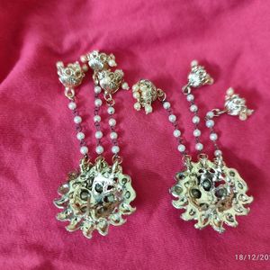 Bahubali Jhumka Earrings with Hair Chain