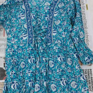 Sea Green Floral Short Kurti