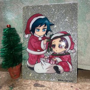 Tanjiro And Giyu Christmas Glass Painting