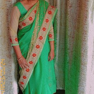 Green Saree With Blouse 💚👚