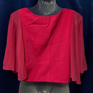 Pink Crop Top With Pretty Butterfly Sleeves