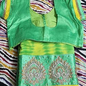 Lime Green Saree along With Blouse