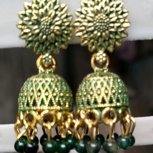 Dark Green Small jhumkhi Earrings For Women