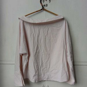 Off Shoulder Women Striped Pink Top