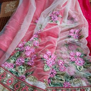 Pink Embroidered Net Saree