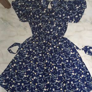 Floral Printed Navy Dress, M