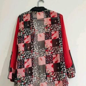 Women Red Printed Shrug Style Tunic