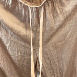 Cute Beige Loungewear Pant w/ Drawstrings & Frills