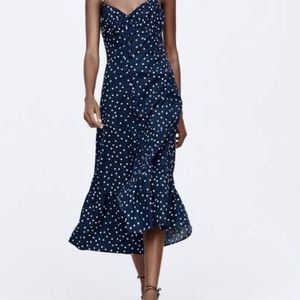 Zara Linen Blend Polkadot Camisole Dress