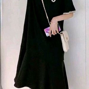 Black Korean Dress With White Embroidery Work At