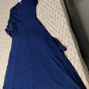 Navy Blue Floor Length Gown With Attached Dupatta