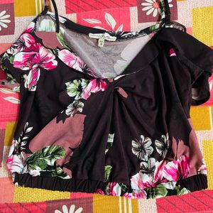 Floral Brown Coloured Crop Top