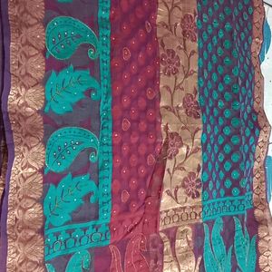 New Purple Saree Gold Border With Work